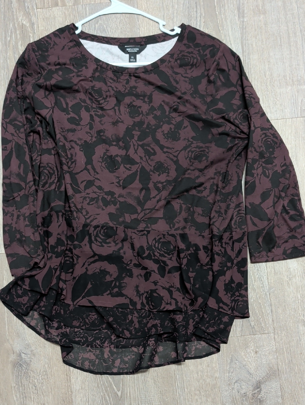 Vera Wang Plum and Black Floral Layered Tunic